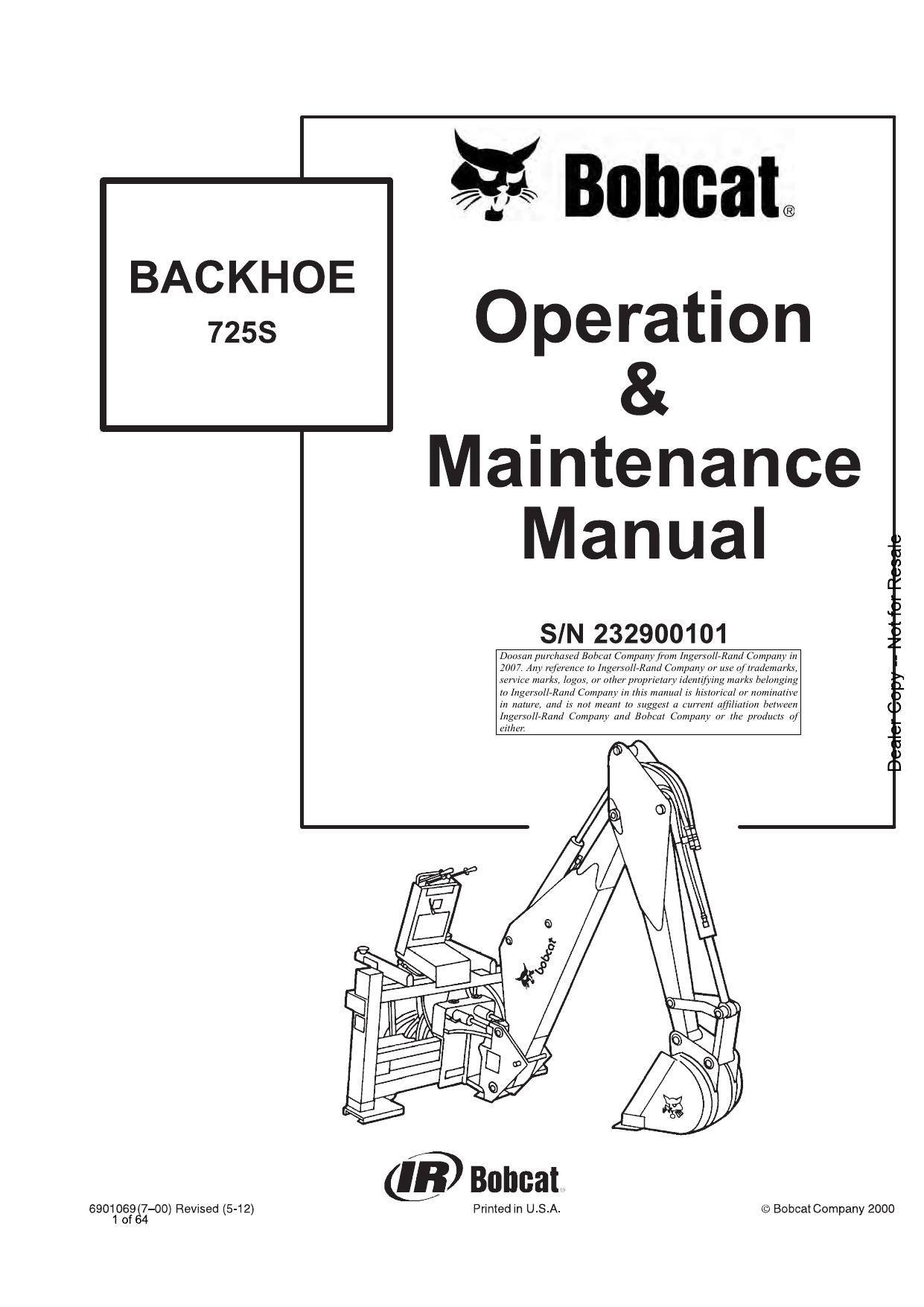 725S BACKHOE Operation & Maintenance Manual Bobcat